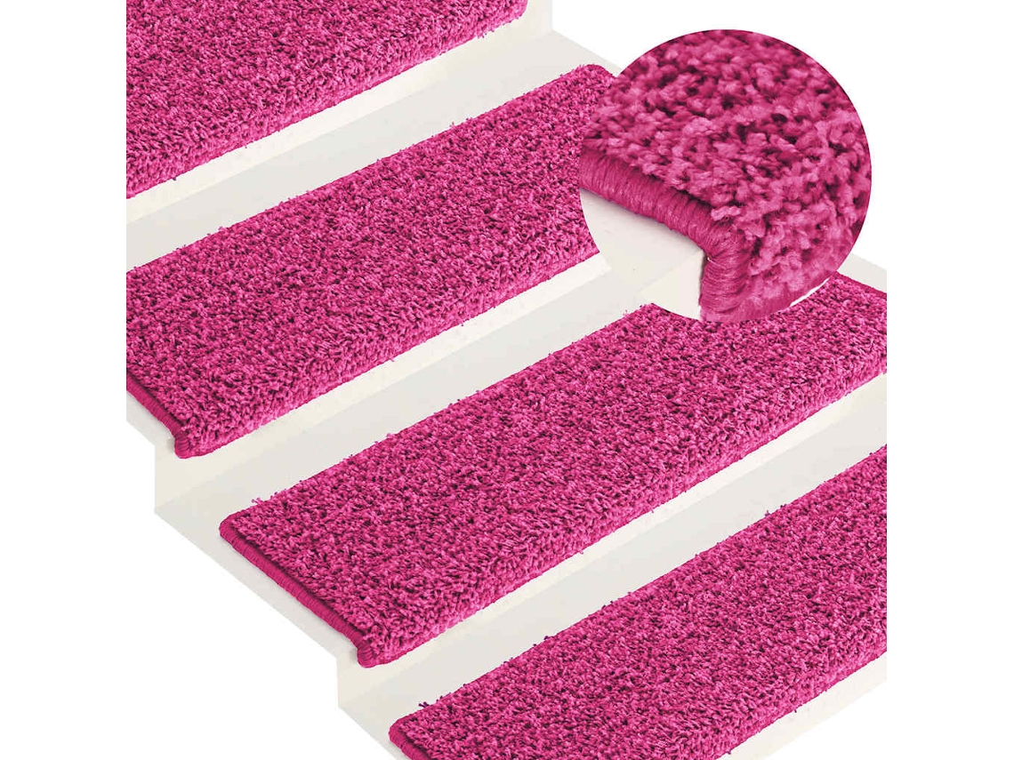 Vidaxl Tapetes De Escada 15 Peças 65x21x4 Cm Rosa Com Borda Retangular