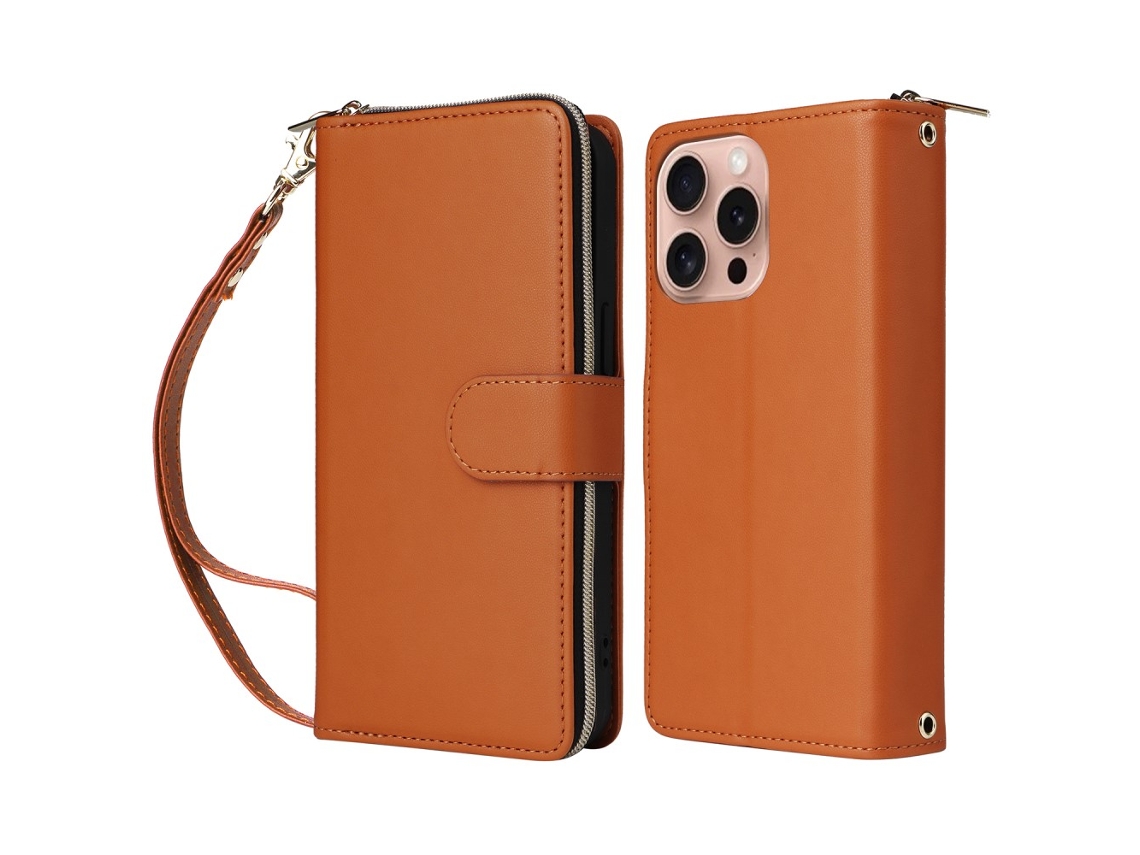 Capa Em Couro Pu Para Apple Iphone 16pro, Castanho