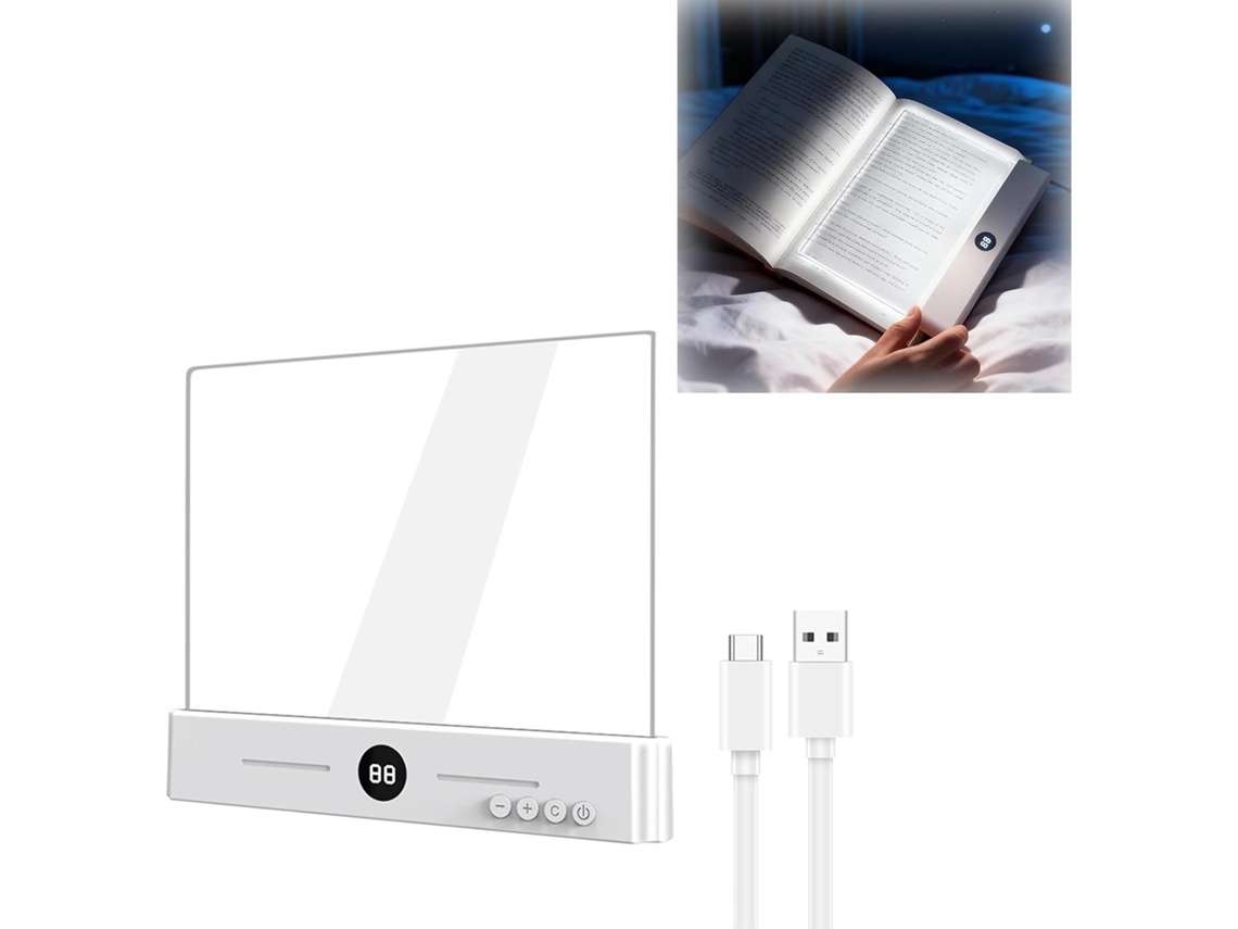 Luminária De Leitura Led Plana Recarregável E Transparente, Com