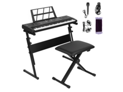 Teclado Musical 61 Teclas Kit Completo Com Suporte, Banco, Microfone E Fones Para Iniciantes E Crianças,com Altifalante,300 Ritmos,teclas Iluminadas