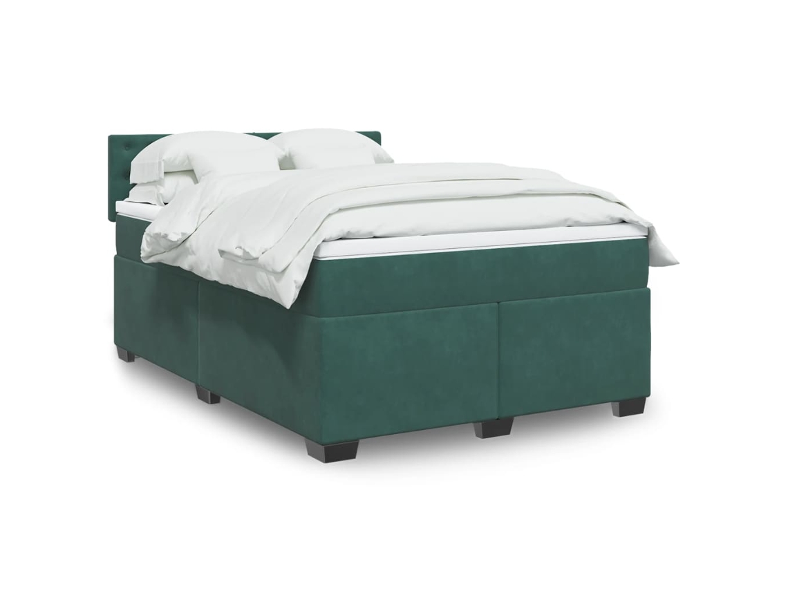 Cama Com Molas/colchão 140x200 Cm Veludo Verde-escuro