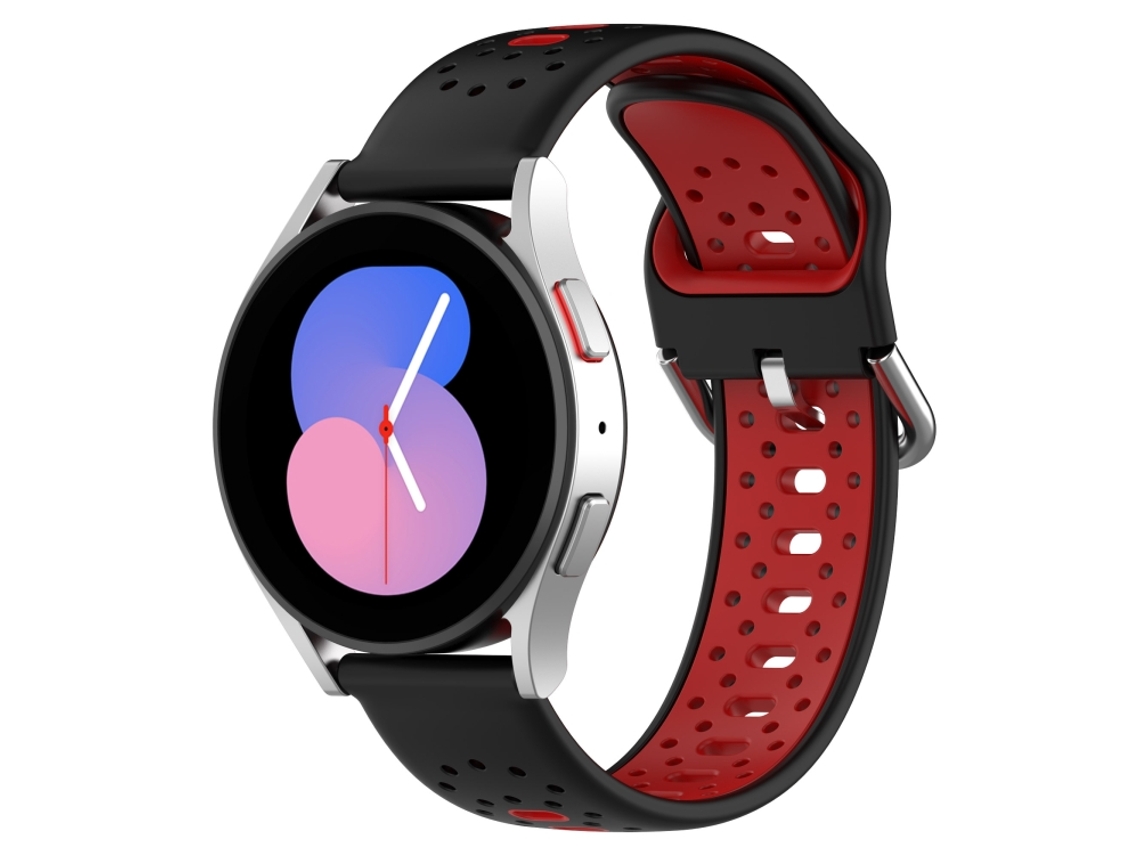 Bracelete Para Samsung Galaxy Watch Active 2 (44mm) - Silicone Respirável Duas Cores (20mm) - Preto + Vermelho