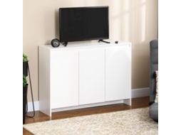 Móvel Aparador Com 3 Portas Prateleiras Ajustáveis ​​e Suporte Fecho Suave Para Televisores 120x35x85 Cm Branco