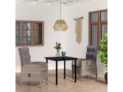 Vidaxl 3 Pcs Conj. De Jantar Para Jardim C/ Almofadões Cinzento/preto
