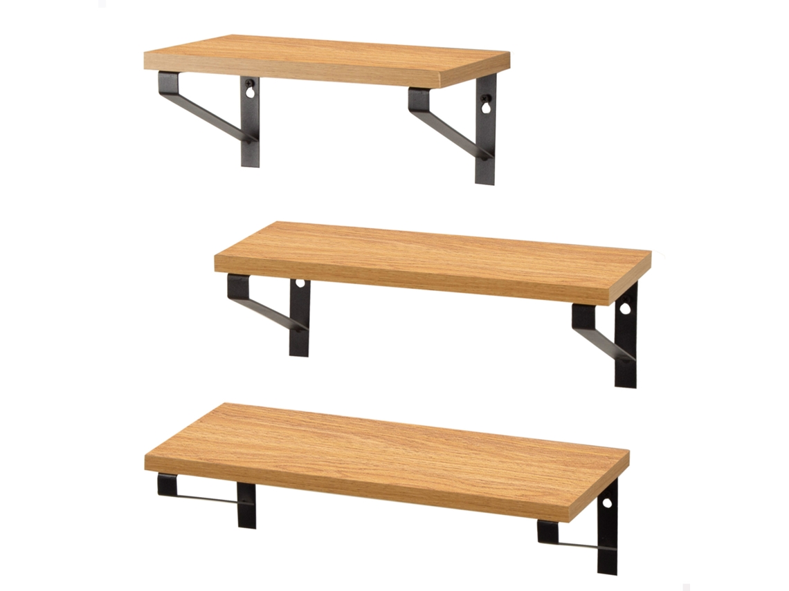Conjunto De 3 Prateleiras De Parede De Madeira De Vários Tamanhos Max Home