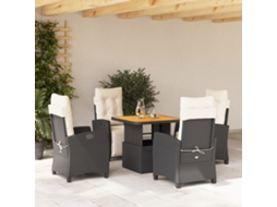 Vidaxl 5 Pcs Conjunto De Jantar P/ Jardim C/ Almofadões Vime Pe Preto