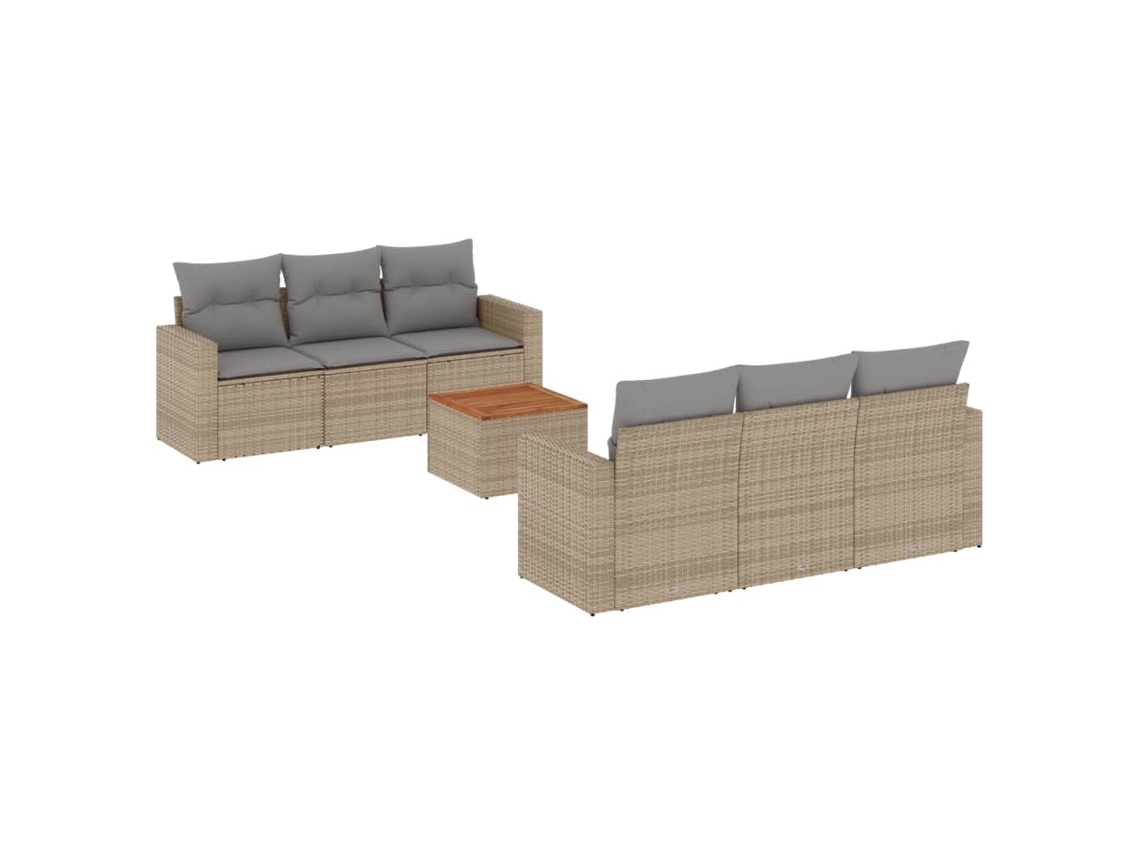 Conjunto de 7 Sofás para Jardim com Almofadões Vime Pe Bege MAISON EXCLUSIVE (7 pcs)