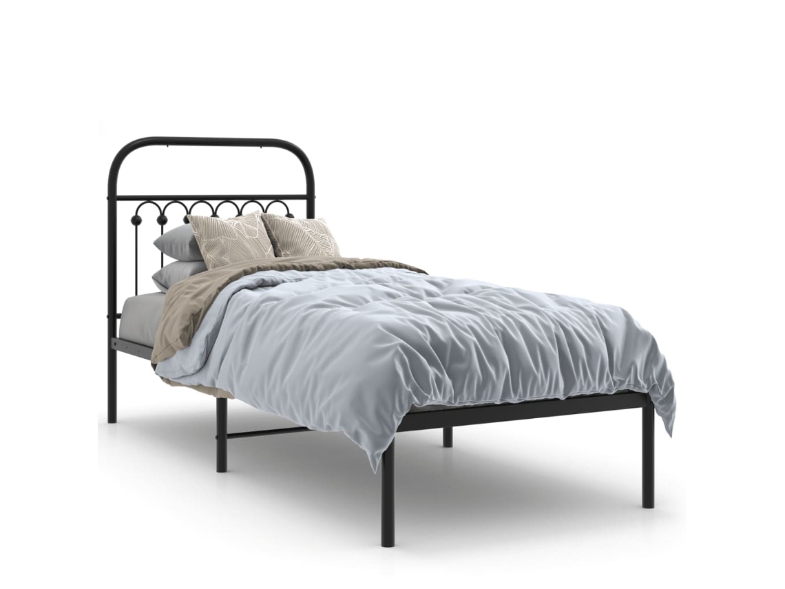 Estrutura de Cama com Cabeceira 80x200 Cm Metal Preto MAISON EXCLUSIVE