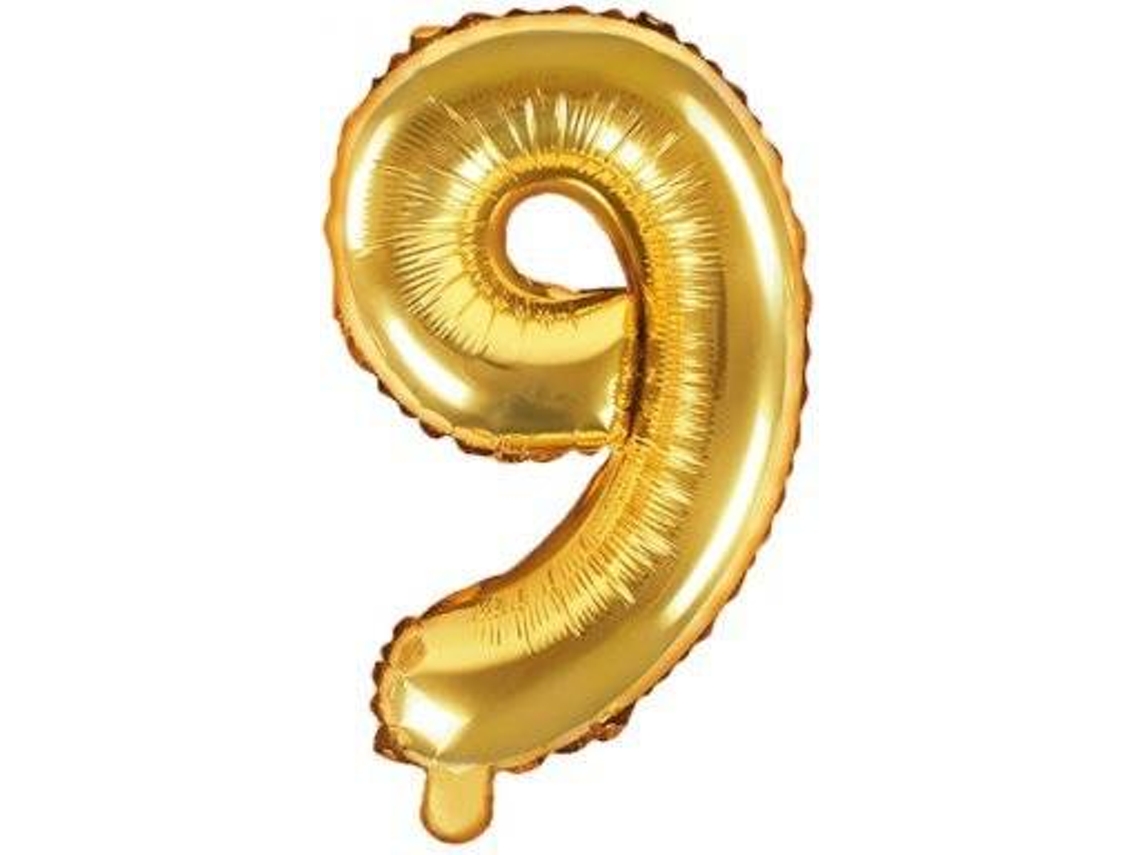 Balão PARTYDECO número 9 Foil 35cm Dourado
