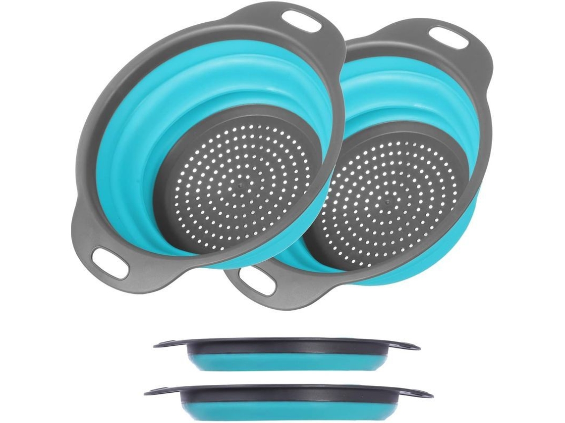 Set De 2 Coladores Plegables De Silicona Redondos Con Mango Para Cocina Y Escurridor De Frutas