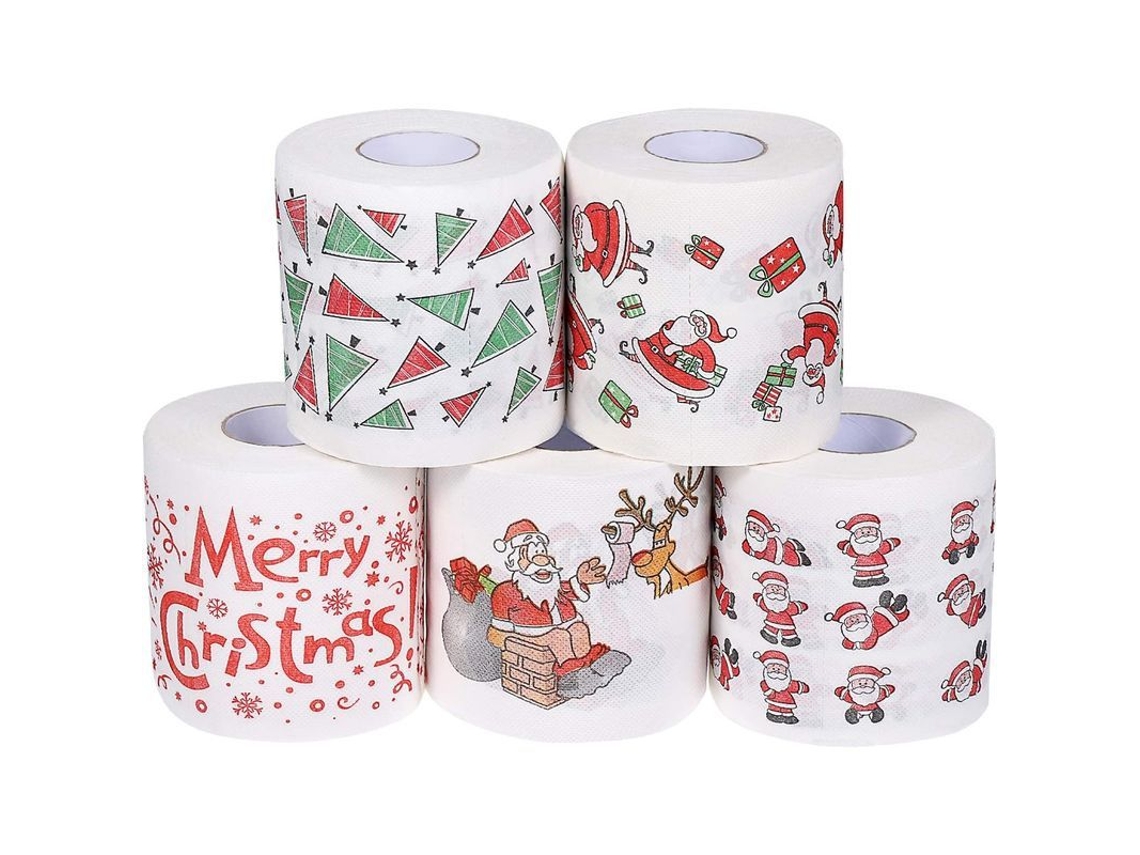 5 rolos de papel higiênico natalino Santa, tecido suave, para decoração de festas de Natal S/MARCA