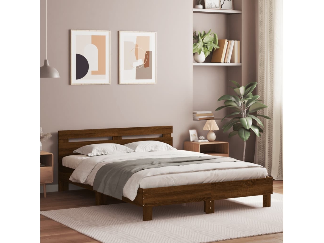 Estrutura Cama Cabeceira/luzes Led 150x200 Cm Carvalho Castanho