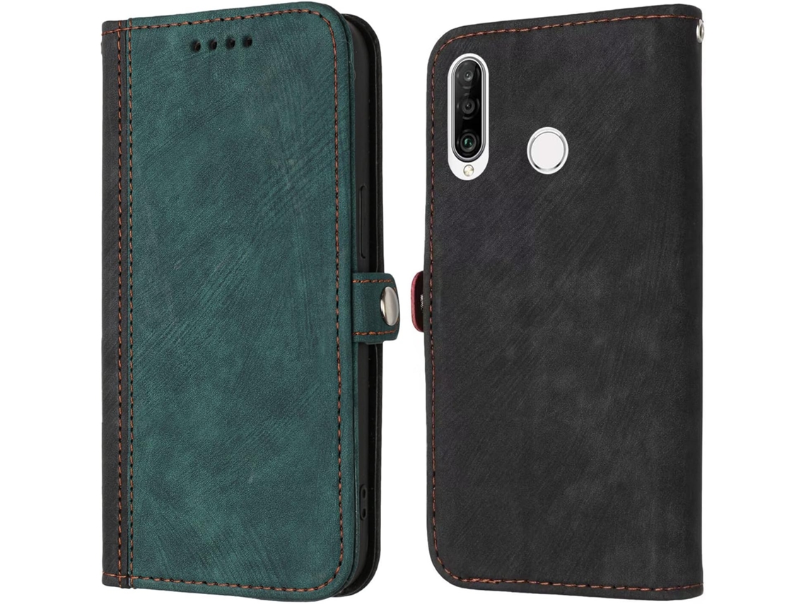 Correia Slots Função para Huawei Huawei P30 Lite HONGWE. Anti-Choque Magnética com Porta-Cartões Verde