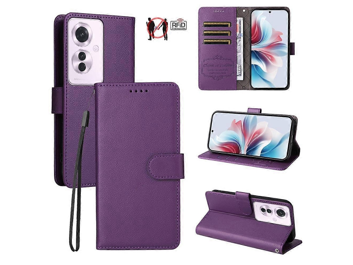 Capa Carteira De Couro Com Textura De Lichia E Bloqueio Rfid Para 3 Cartões, Compatível Com Oppo Reno11 F / Oppo F25 Pro.