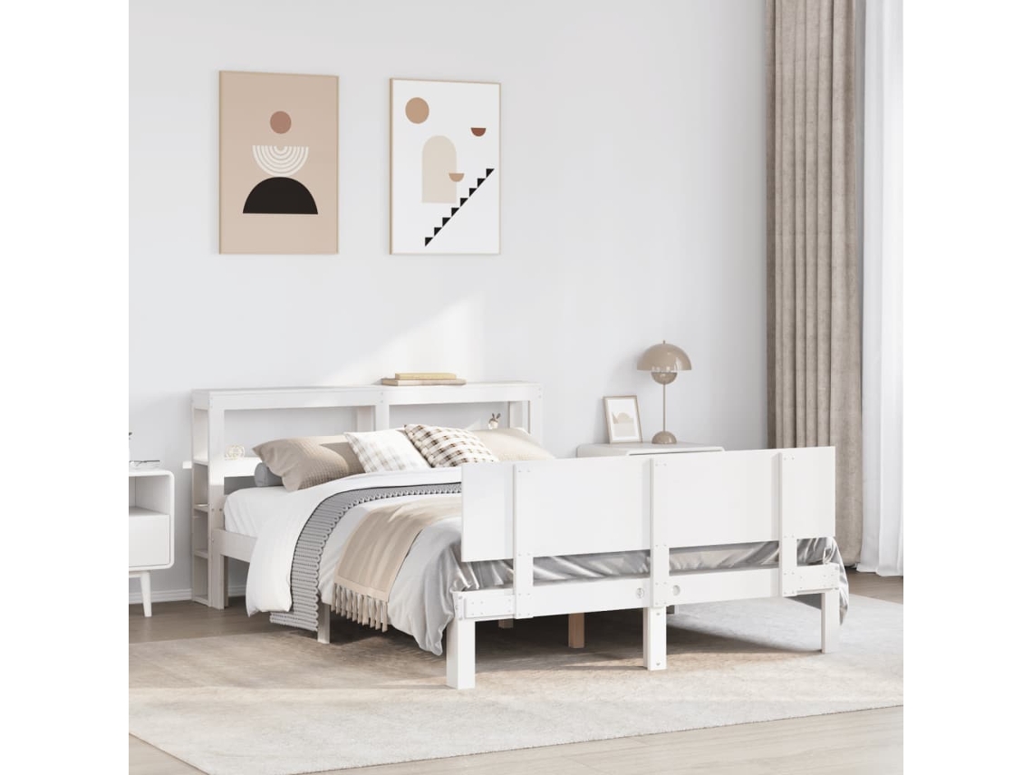 Vidaxl Estrutura Cama C/ Cabeceira 120x190 Cm Pinho Maciço Branco