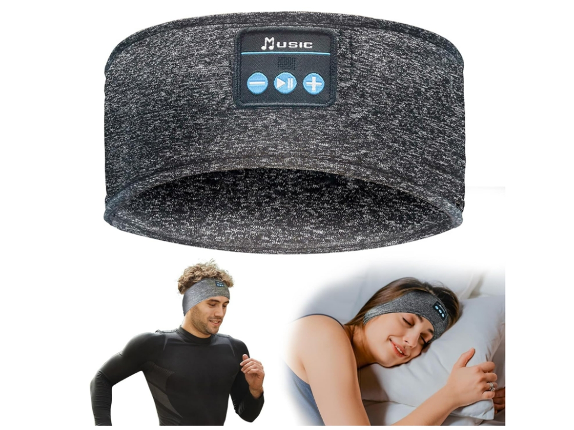 Faixa de Cabeça Bluetooth JIAPEI Ajustável, Sem Fio, para Dormir de Lado, Confortável, Prática, Cinza