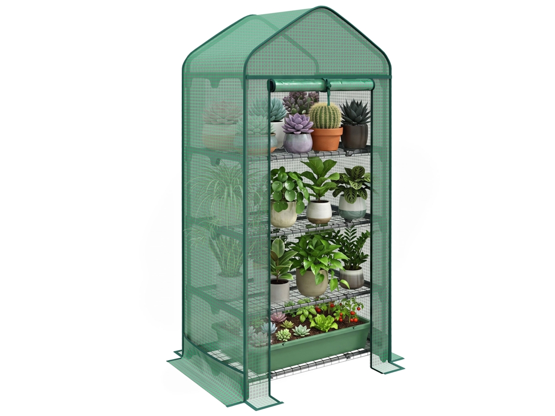 Estante para plantas 4 prateleiras com porta enrolar 69x49x158cm Verde escuro | S/MARCA