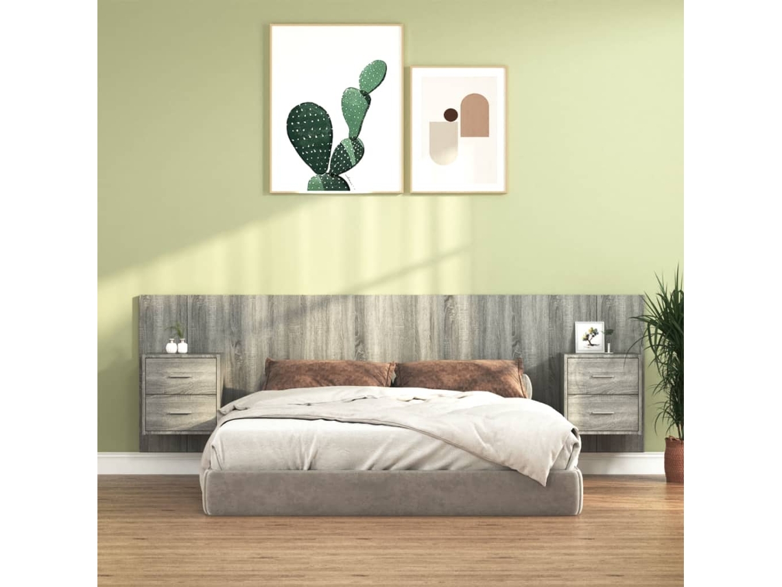 Bed Headboard With Cabinet, Bed Headboards With Cabinets Vidaxl Cinzeto Madeira Processada (n/a)