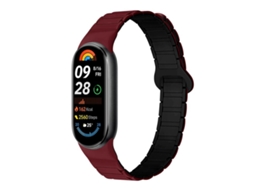 Bracelete para Xiaomi Smart Band 10/9/8 Silicone Magnético com Três Esferas Vinho, Vermelho e Preto XIAOMOYU