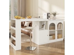Mesa De Bar Giratória 360°, 120x40x97cm, Armário Jantar/bar, Vidro, Branco-mh