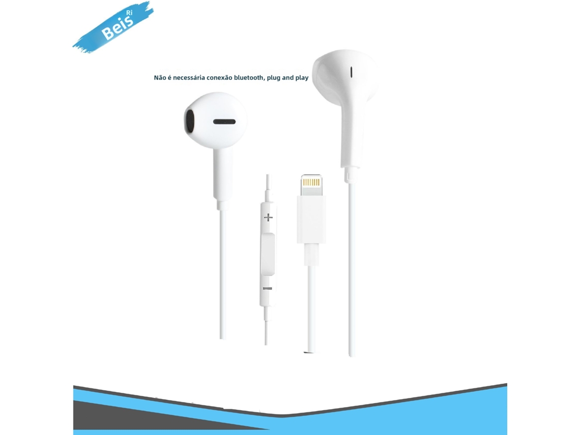 Apple Lightning Port All White Cabled In Ear Headphones Com Controle Remoto De Volume E Chamada De Microfone, Cabo Tpe De 1,2 M Beisk