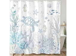 Cortina De Chuveiro De 180 X 200 Cm Estampa De Tartaruga Marinha Azul Para Banheiro Com Tema Oceano Marinho E Coral Vayotoy
