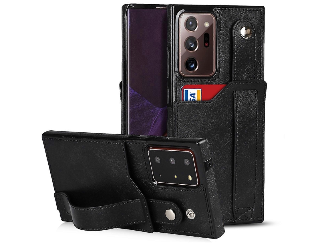 Capa De Tpu Couro Pu Com Compartimento Para Cartão E Suporte Para Pulseira Para Samsung Galaxy Note20 Ultra Crazy Horse Texture À Prova De Choque