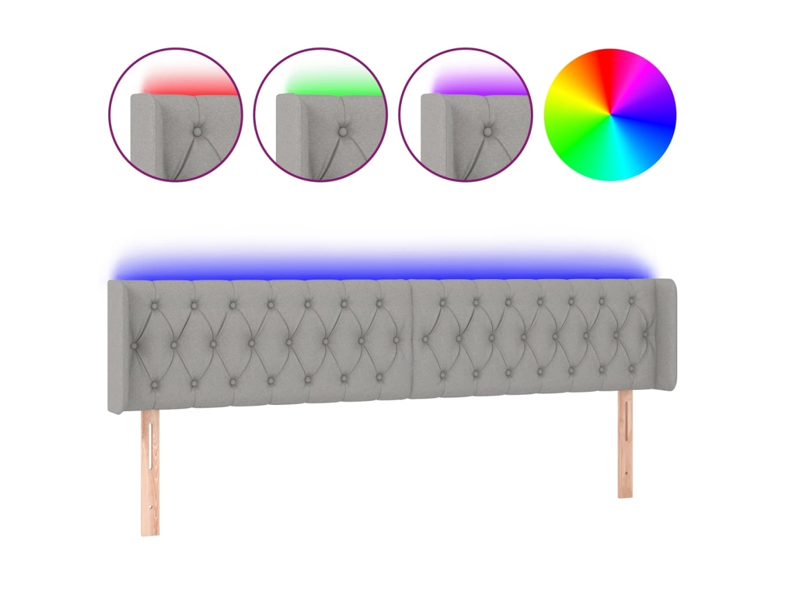 Led Headboard, Led Headboards Vidaxl Cinzeto Tecido (203 X 16 X 78/88 Cm)