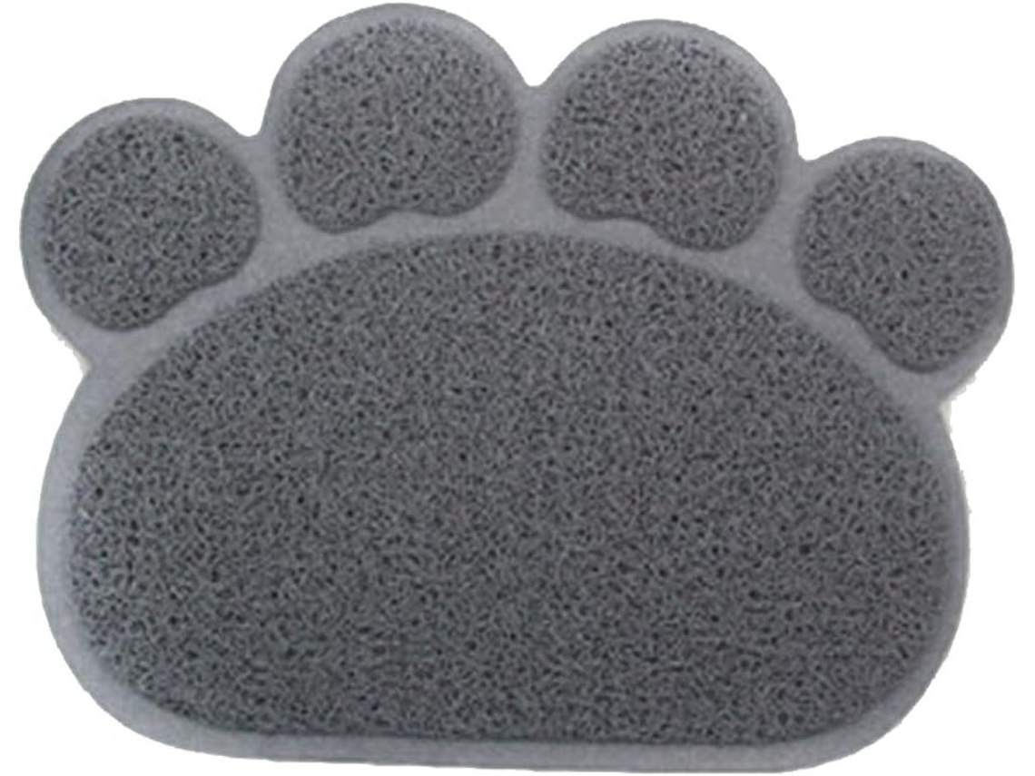 Tapete para Tigela de Comida e Água para Cães, Gatos, Filhotes e Gatinhos em Pvc com Formato de Pata Cinza AQUAFORGE