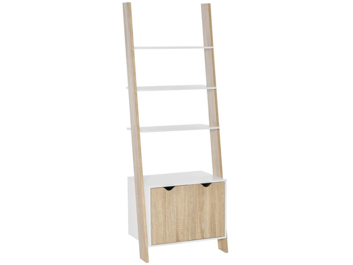 Estante De Branco Madeira Em Forma Escada Com 3 Prateleiras E 1 Armário Armazenamento 60x40x171 Cm Carvalho