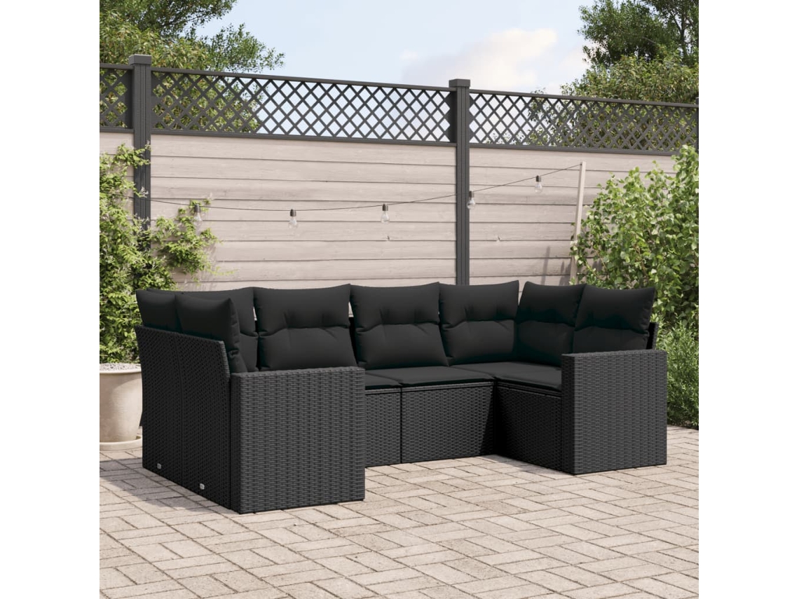 Vidaxl 6 Pcs Conjunto Sofás De Jardim C/ Almofadões Vime Pe Preto