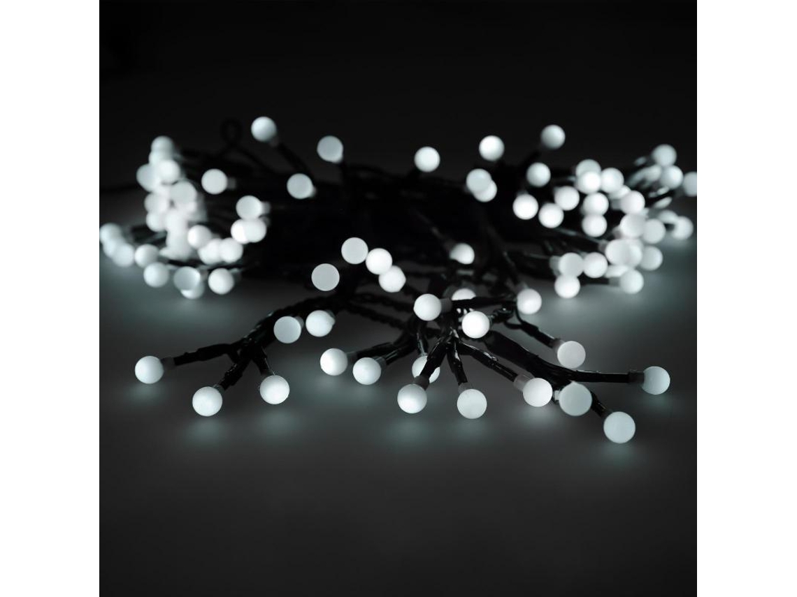Grinalda de luzes de Natal em forma de esfera com 120 LEDs de luz branca fria. Para uso em ambientes internos / externos com proteção IP44