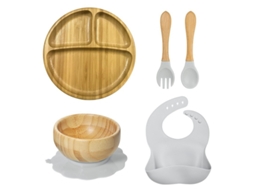 Conjunto De Utensílios De Mesa De Bambu Para Bebé, 5 Peças Branco-sujo Panoona