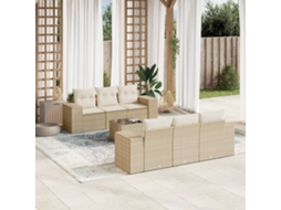 Vidaxl 7 Pcs Conjunto De Sofás P/ Jardim Com Almofadões Vime Pe Bege