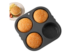 Molde de Silicone Antiaderente para Pão de Hambúrguer de 4 Polegadas com 4 Cavidades, Boa Porosidade para Panificação.
