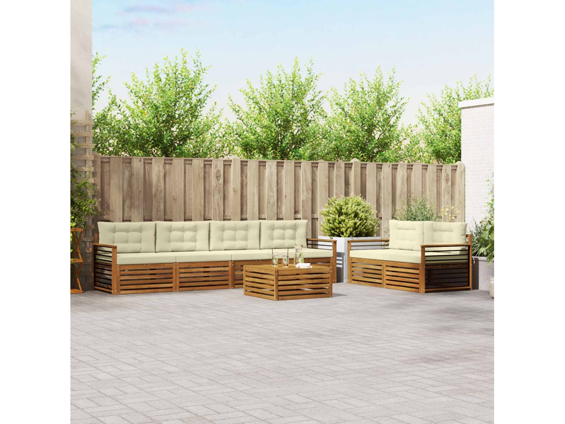 Vidaxl Conjunto De Sofás Para Exterior 7 Unid. Natural E Creme