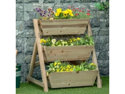 Canteiro Outsunny, Escada Para Flores Em Madeira Com 3 Plataformas, Estante E Suporte Para Flores, 71×61×77cm