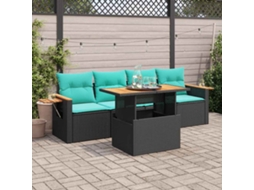 Vidaxl 5 Pcs Conjunto Sofás De Jardim Com Almofadões Vime Pe Preto