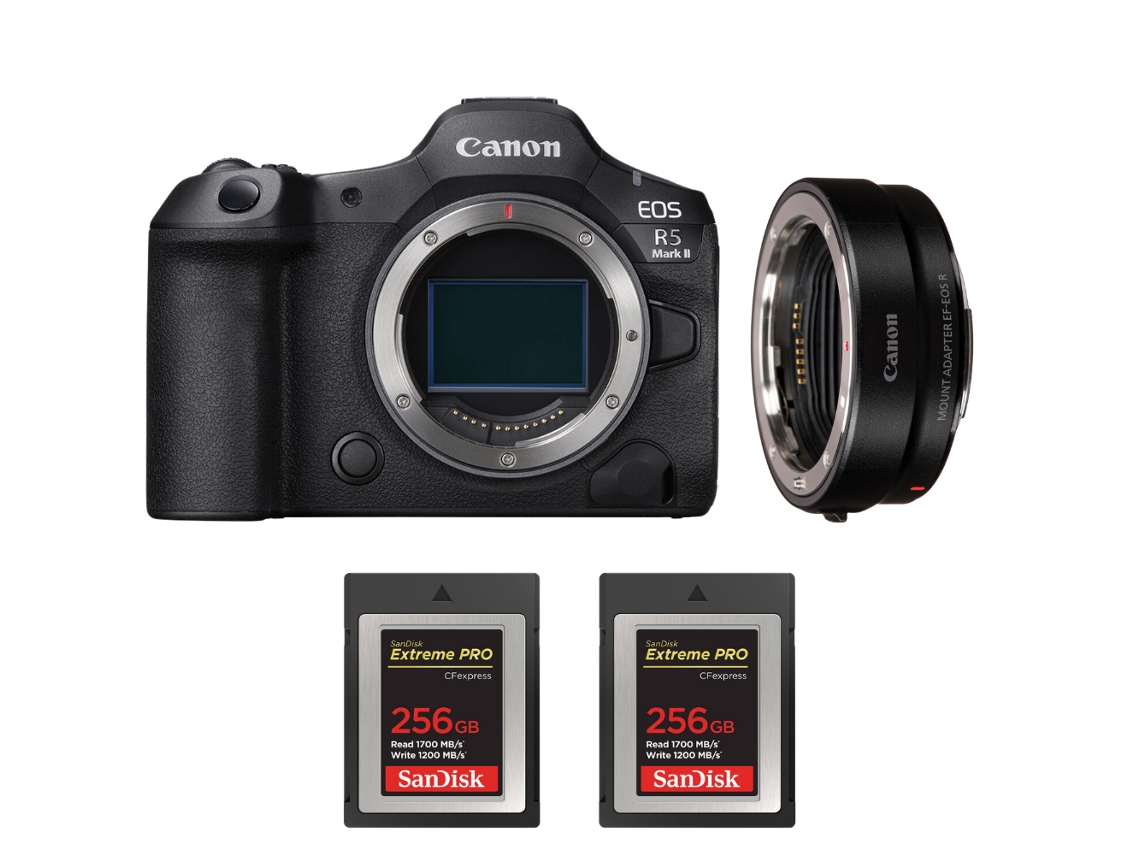 Eos R5 Mark Ii + Ef eos R + 2 Sandisk 256gb Extreme Pro Cfexpress Type B + Ebook “20 Dicas para Fotos Que Impressionam” CANON
