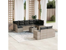 Conjunto 10 Peças Sofás De Jardim Com Almofadões Vime Pe Cinzento Claro Dkd Home Decor