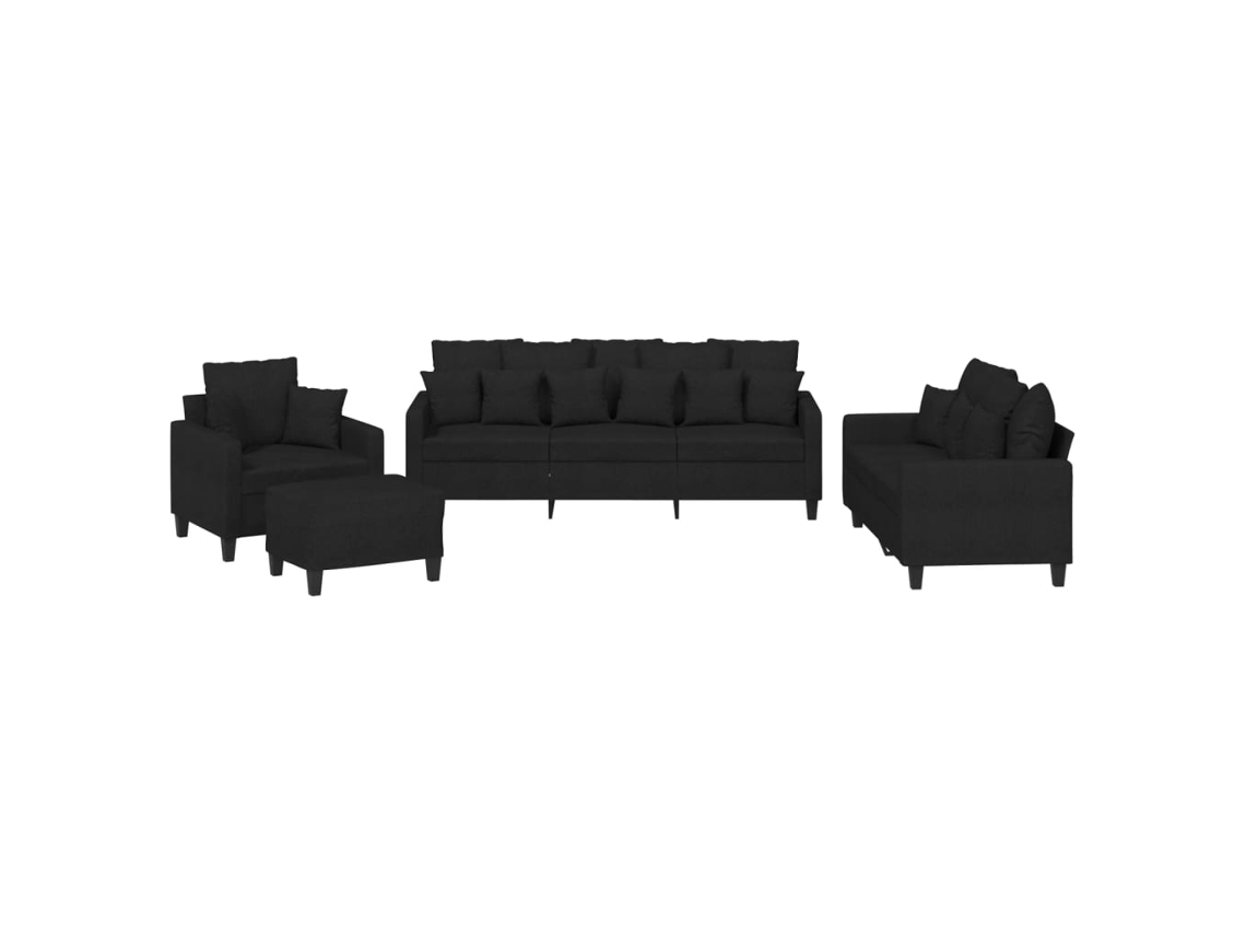 4 Pcs Conjunto de Sofás com Almofadas Tecido Preto MAISON EXCLUSIVE