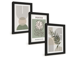 Quadros Decorativos Para Paredepadrões Botânicos Geométricos Moldura Preta Quadros Para O Escritório Espelharte (3 Peças 20x30 Cm)