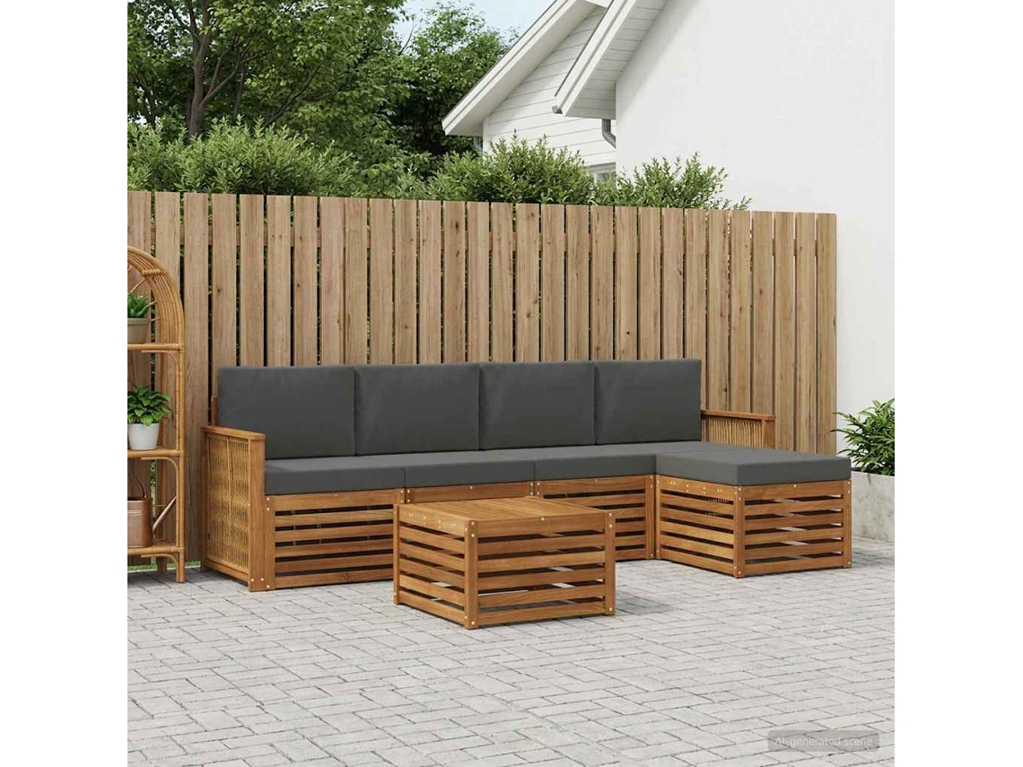 Vidaxl Conjunto De Sofás Para Exterior 6 Pcs Natural E Antracite