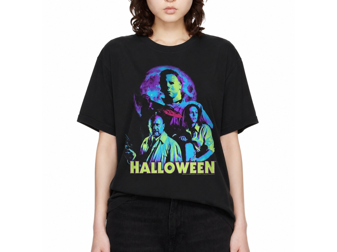 Rockinstone Halloween Neon Moon Black Adult T-shirt Size:l