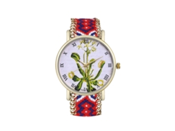 Relógio Feminino de Moda Casual com Pulseira de Fio de Lã e Padrão Floral Quartz