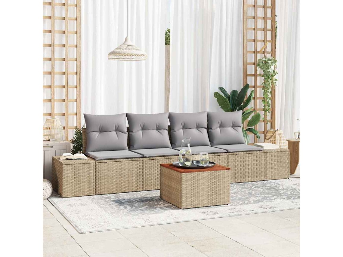 Vidaxl Conjunto De Sofá De Jardim 5 Pcs Bege E Cinza Claro Vime Pe
