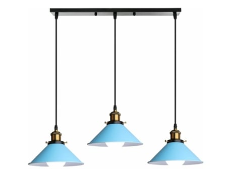 Lustre industrial 3 lâmpadas, design Edison, metálico, suspensão azul