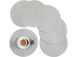 Conjunto 6 Pcs Sousplats Redondos Isolamento Térmico Trançado Antideslizante Cinza 38 Cm Dureforward