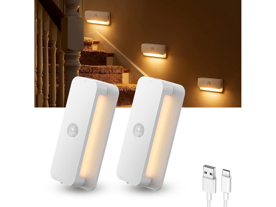Conjunto De 2 Luzes Noturnas Magnéticas Recarregáveis Com Detector
