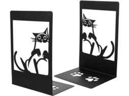 Conjunto De 2-suportes Para Livros Beaupretty Em Ferro Preto Com Design Gato, Resistentes E Antiderrapantes, Ideais Para